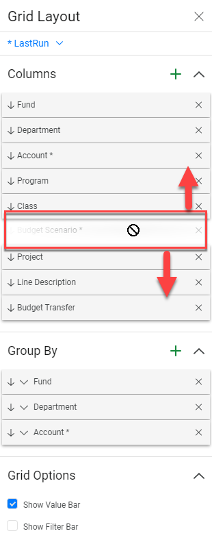 7. You can also click and drag any columns to change the order they appear on your layout.