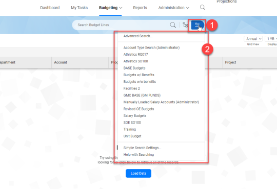 If you have any previously saved reports, you can select those from the drop down shown in square (2).