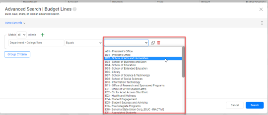 In the third search box, select your unit.