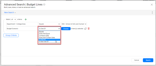 Operator Selection (Using "Is One Of" allows you to select a group of values to look for)