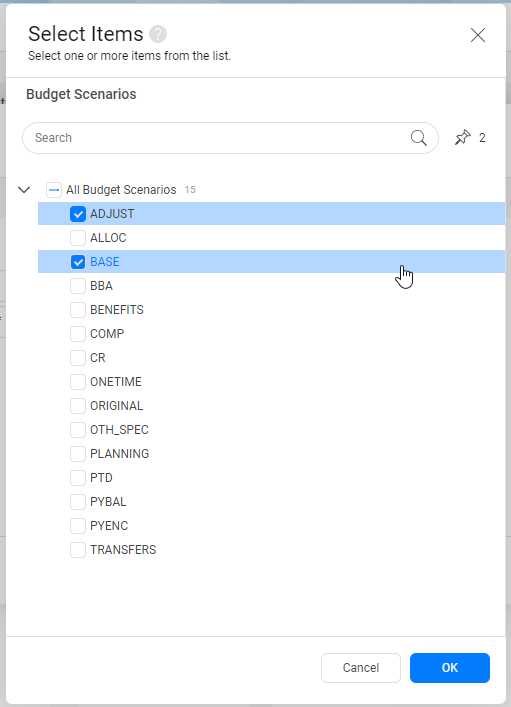 Select “Adjust” and “Base” to view base budget only