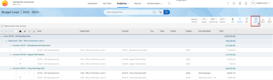 To change the layout of the information, select layout from the top right corner.
